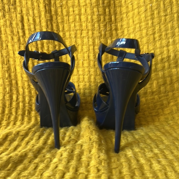 YSL TRIBUTE PLATFORM SANDALS IN PATENT LEATHER 38, navy blue - Picture 3 of 9